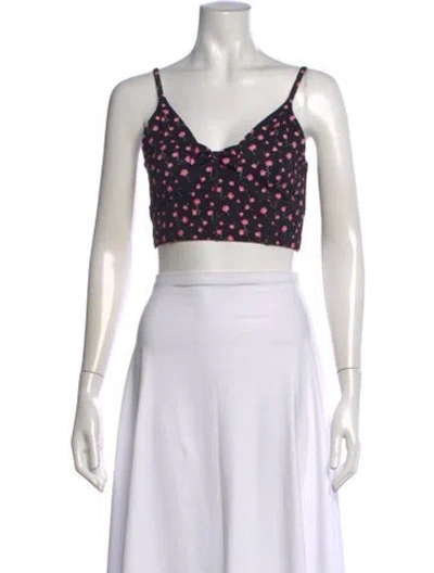 Pre-owned Loveshackfancy Floral Print V-neck Crop Top In White