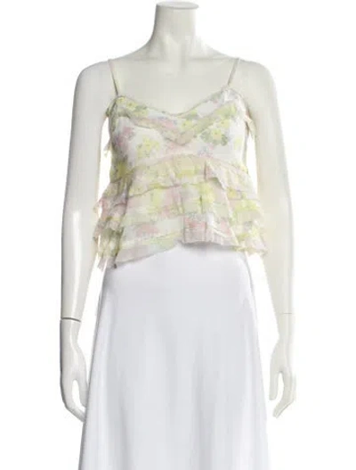 Pre-owned Loveshackfancy Floral Print V-neck Crop Top In Yellow