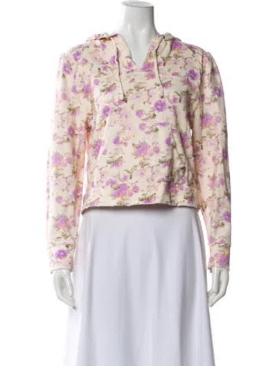 Pre-owned Loveshackfancy Floral Print V-neck Hoodie In Blue