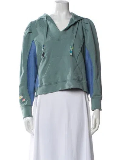 Pre-owned Loveshackfancy Floral Print V-neck Hoodie In Blue