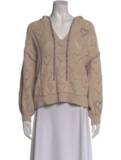 Pre-owned Loveshackfancy Floral Print V-neck Hoodie In Neutral