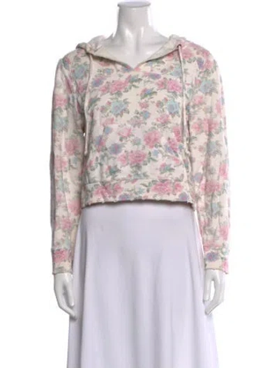 Pre-owned Loveshackfancy Floral Print V-neck Hoodie In Neutral