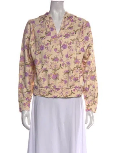 Pre-owned Loveshackfancy Floral Print V-neck Hoodie In Neutrals