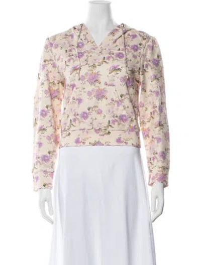 Pre-owned Loveshackfancy Floral Print V-neck Hoodie In Pink