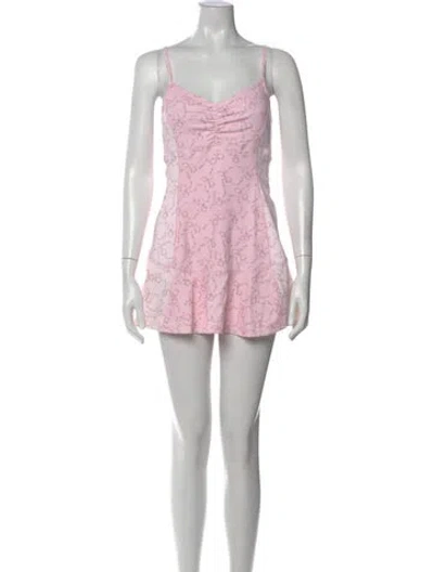 Pre-owned Loveshackfancy Floral Print V-neck Romper W/ Tags In Pink