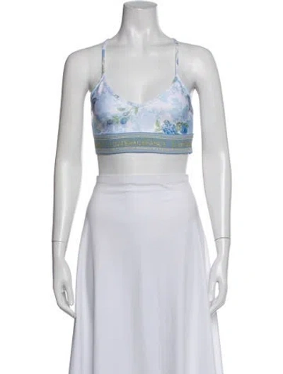 Pre-owned Loveshackfancy Floral Print V-neck Sports Bra W/ Tags In White