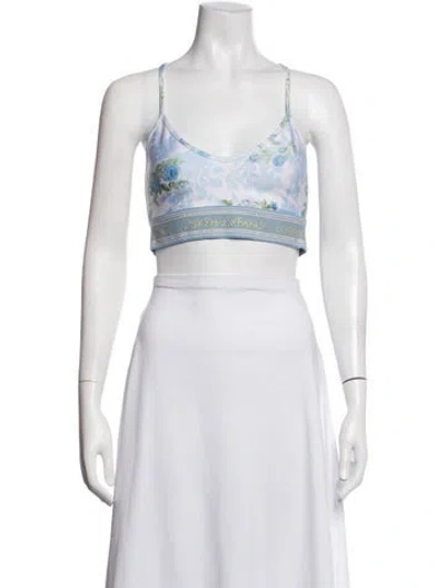 Pre-owned Loveshackfancy Floral Print V-neck Sports Bra In White