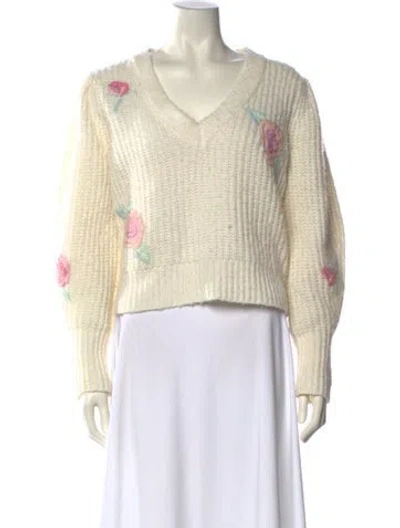 Pre-owned Loveshackfancy Floral Print V-neck Sweater In Neutral