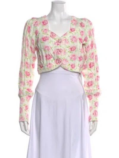 Pre-owned Loveshackfancy Floral Print V-neck Sweater In Neutral