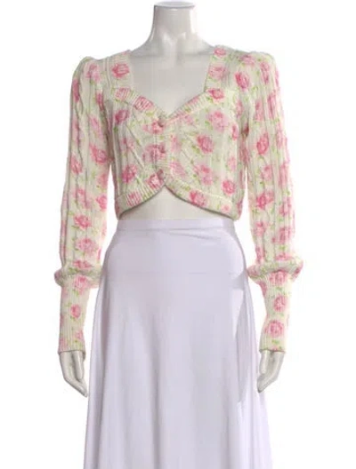 Pre-owned Loveshackfancy Floral Print V-neck Sweater In Neutral
