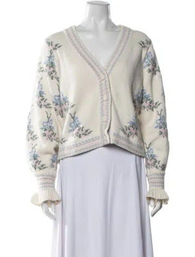 Pre-owned Loveshackfancy Floral Print V-neck Sweater In Neutral