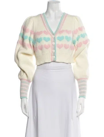 Pre-owned Loveshackfancy Floral Print V-neck Sweater In Neutral