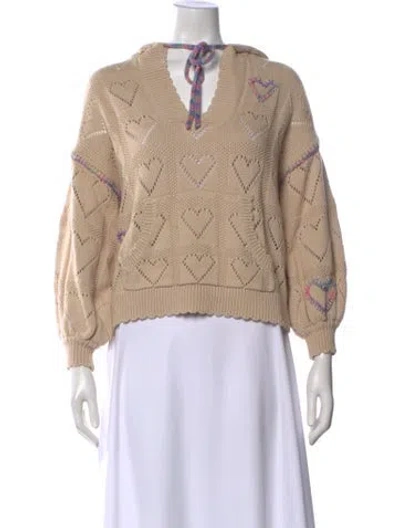 Pre-owned Loveshackfancy Floral Print V-neck Sweater In Neutral