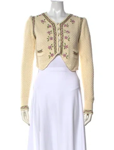 Pre-owned Loveshackfancy Floral Print V-neck Sweater In Neutrals