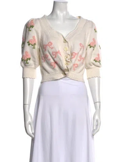 Pre-owned Loveshackfancy Floral Print V-neck Sweater In Neutrals