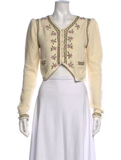 Pre-owned Loveshackfancy Floral Print V-neck Sweater In Neutrals
