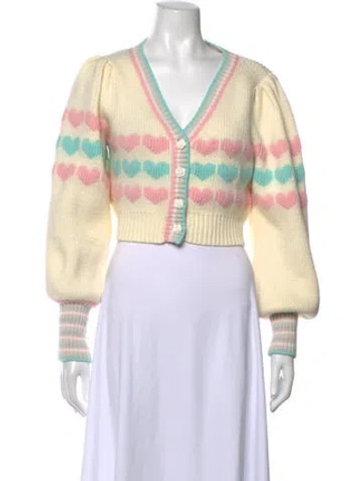 Pre-owned Loveshackfancy Floral Print V-neck Sweater In Neutrals