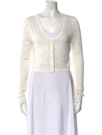 Pre-owned Loveshackfancy Floral Print V-neck Sweater In Neutrals
