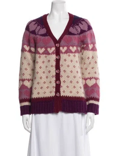 Pre-owned Loveshackfancy Floral Print V-neck Sweater In Purple