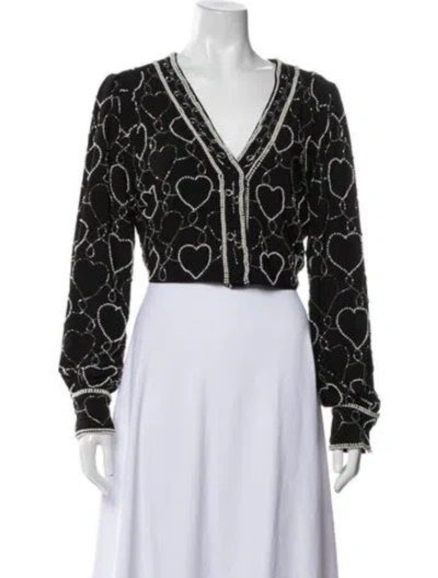 Pre-owned Loveshackfancy Floral Print V-neck Sweater W/ Tags In Black