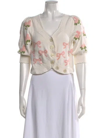 Pre-owned Loveshackfancy Floral Print V-neck Sweater W/ Tags In Neutral