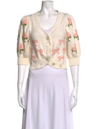 Pre-owned Loveshackfancy Floral Print V-neck Sweater W/ Tags In Neutrals
