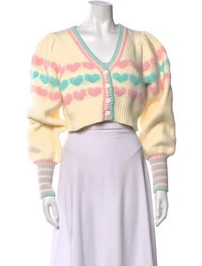 Pre-owned Loveshackfancy Floral Print V-neck Sweater W/ Tags In Yellow