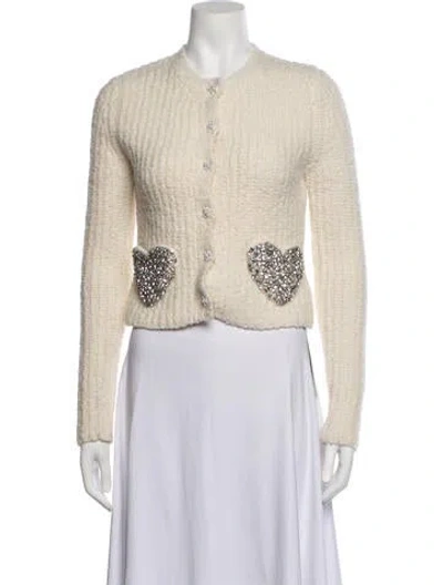 Pre-owned Loveshackfancy Floral Print V-neck Sweater In White