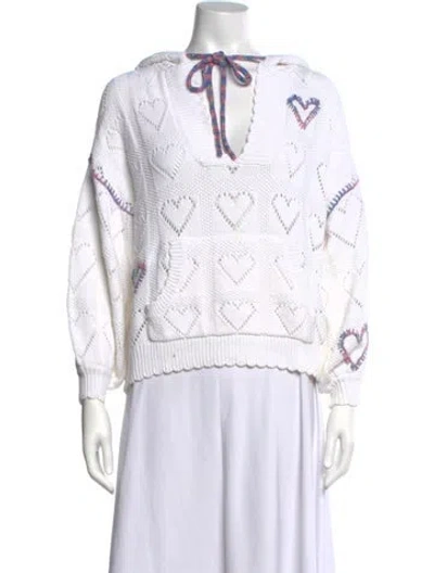 Pre-owned Loveshackfancy Floral Print V-neck Sweater In White