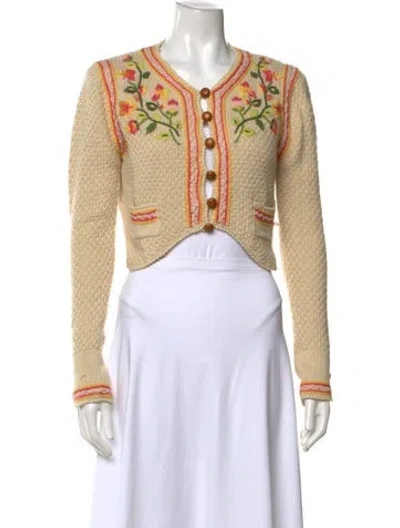 Pre-owned Loveshackfancy Floral Print V-neck Sweater In Yellow