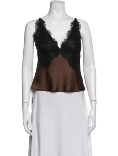 Pre-owned Loveshackfancy Floral Print V-neck Top In Black