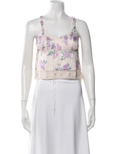 Pre-owned Loveshackfancy Floral Print V-neck Top In Neutral