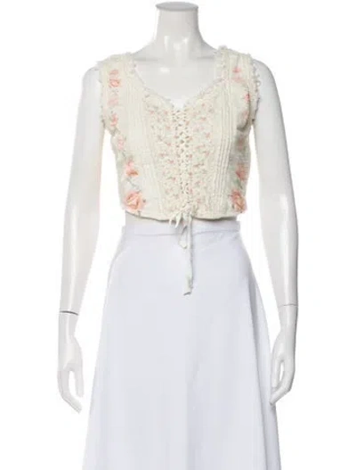 Pre-owned Loveshackfancy Floral Print V-neck Top In Neutral