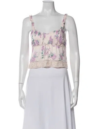Pre-owned Loveshackfancy Floral Print V-neck Top In Neutral