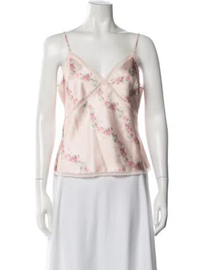 Pre-owned Loveshackfancy Floral Print V-neck Top In Neutrals