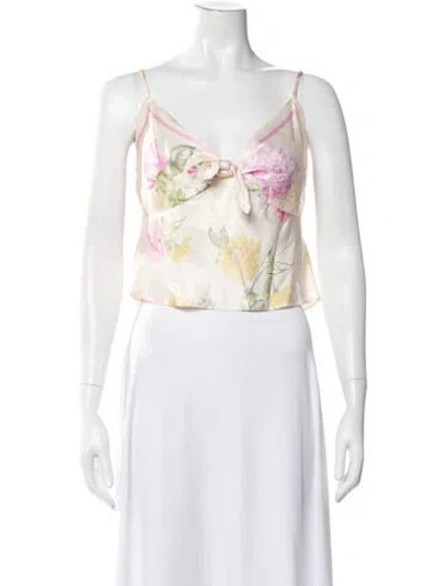 Pre-owned Loveshackfancy Floral Print V-neck Top In Neutrals