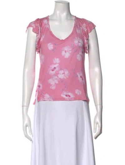 Pre-owned Loveshackfancy Floral Print V-neck Top In Pink