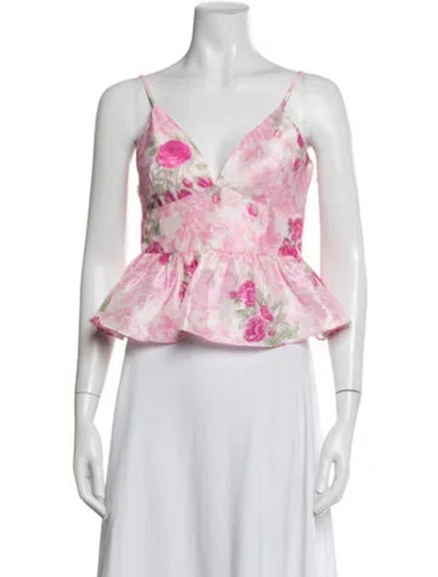 Pre-owned Loveshackfancy Floral Print V-neck Top In Pink