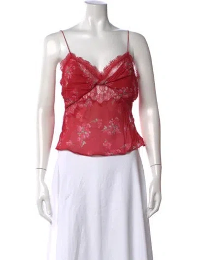 Pre-owned Loveshackfancy Floral Print V-neck Top In Pink