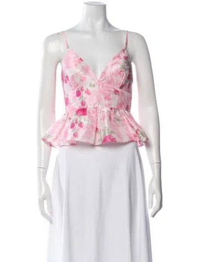 Pre-owned Loveshackfancy Floral Print V-neck Top In Pink