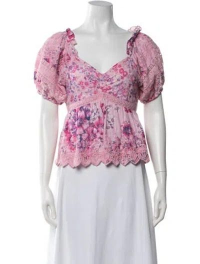 Pre-owned Loveshackfancy Floral Print V-neck Top In Pink
