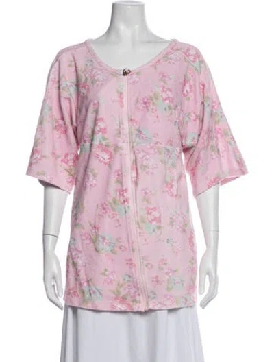 Pre-owned Loveshackfancy Floral Print V-neck Top In Pink