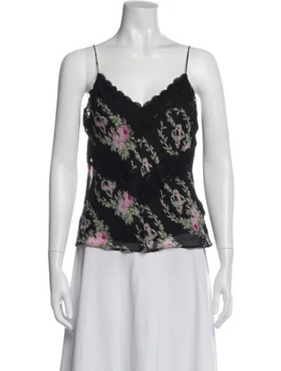 Pre-owned Loveshackfancy Floral Print V-neck Top W/ Tags In Black