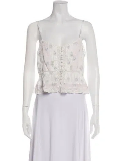Pre-owned Loveshackfancy Floral Print V-neck Top W/ Tags In White