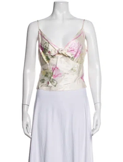 Pre-owned Loveshackfancy Floral Print V-neck Top W/ Tags In White