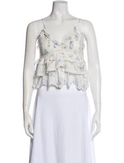 Pre-owned Loveshackfancy Floral Print V-neck Top In White