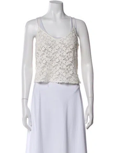 Pre-owned Loveshackfancy Floral Print V-neck Top In White