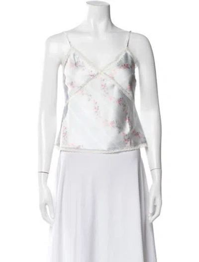 Pre-owned Loveshackfancy Floral Print V-neck Top In White