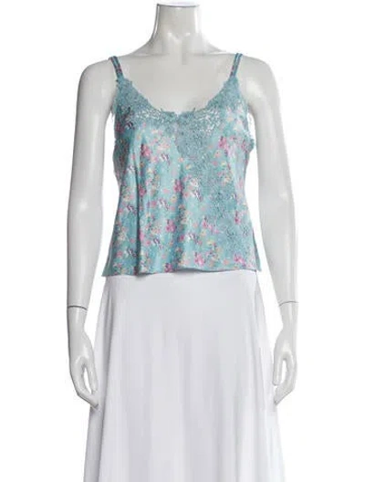 Pre-owned Loveshackfancy Floral Print V-neck Top In White