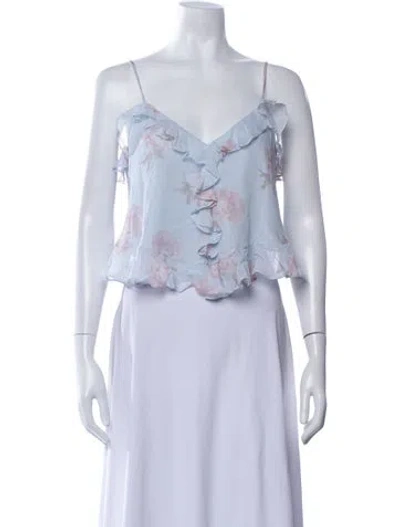 Pre-owned Loveshackfancy Floral Print V-neck Top In White